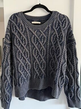 Lucky Brand Two-Tone Navy Cable Knit Crewneck Sweater